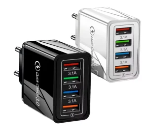 US EU UK Plug 4-Port USB QC 3.0 Wall Charger Block Portable Travel Charger