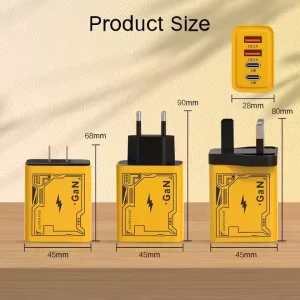 US/EU/UK Plug PD 65W Cable 120W Dual USB-A Type-C Wall Charger 2 Ports QC 3.0 for 45W 10W