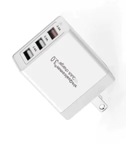 US Standard 3 Port 30W QC3.0 Quick Charger with Fixed Plug for Camera and Electronic Accessories