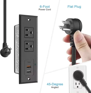 US Style Tabletop Power Socket PD 20W Fast Charging 2 USB USB C Ports 10A Furniture 120V/125V Plug Standard