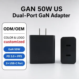 US T5020 50W 25W GaN Dual Port USB-C Electric Wall Charger EU Plug PD 3.0 Super Fast Charging Mobile Phone Power Adapter