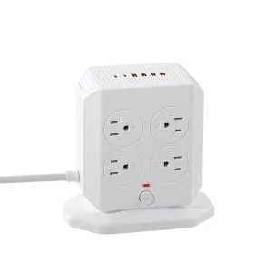 US-standard Vertical Outlet Power Strip with USB Fast Charging Black Home Extension Socket 2m Cable Overload protection