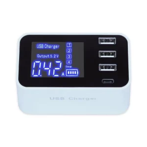 USB 2.0 4-Port Desktop and Wall Charger with LCD Display