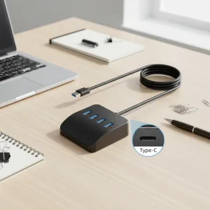USB 3.0 4-Port Type-C Hub DC Output ABS Material Non-Slip Base Plug and Play for PC Laptop
