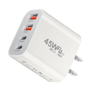USB C Charger Block 45W 4 Ports Type C Fast Phone Charging Blocks Cube PD USBC Wall Plug QC 3.0 USB A Charger for iPhone