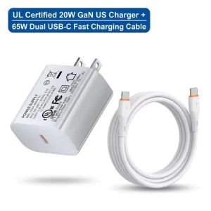 USB-C Fast Charging Charger with USB-C Data Cable, US Standard UL Certified Charging Head Set