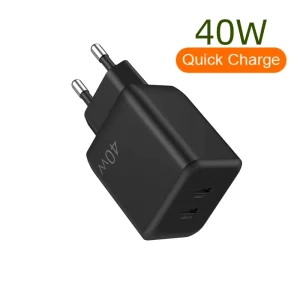 USB-C Multiport Adapter EU Plug GaN 40W PD 2 USB-C Ports Wall Charger