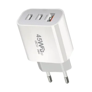 USB C Wall Charger Block 45W 3-Port Type C Charger PD Power Adapter QC 3.0 USB Multiport Charger for iPhone 16 15