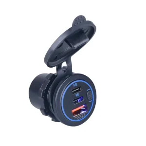 USB Car Charger Socket, 3-Port PD 30W QC3.0 45W Charging Outlet for Car, Truck, Marine, RV, Van, or Boat, 5V/2.4A and 5V/3A Output, OTP