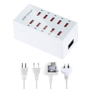 USB Charger 60W 10 Port USB Charging Station for Multiple Devices 5V 0.5-2.4A (US/EU/UK Plug Option)