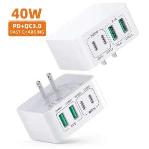 USB Charger QC3.0 40W PD Type C Fast Charging 4 Port EU US Plug for Phone