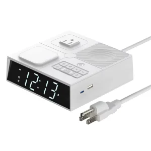 USB Port Charger Dual Digital Alarm Clock with Power Strip Outlets White Noise Sound Machine Night Light Dual Alarm Snooze