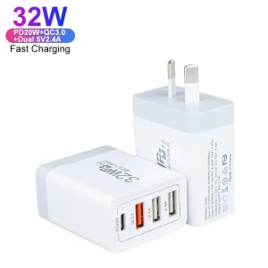 USB Type-C AU 4-Port PD 20W QC3.0 Wall Charger Travel Adapter