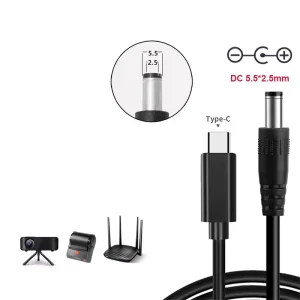 USB Type C PD to DC 5.5×2.5mm Power Supply Cable 9V 12V 15V 65W USB C Cable Adapter for LED Strip TV Box Camera Wireless Router