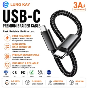 USB4 Cable 40Gbps 240W PD3.1 EPR Fast Charging 8K 60Hz Video Thunderbolt 4 Compatible E-Marker Nylon Braided