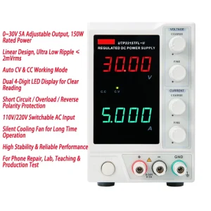 Ultra Low Ripple Linear DC Power Supply 0-30V 5A 150W CV CC Mode Multi-protection for Electronic Repair Laboratory and Teaching