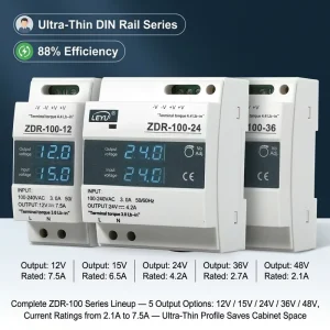 Ultra Slim 100 Watt Din Rail Power Supply ZDR-100 Digital Screen AC to DC Switching Converter Source for Automation