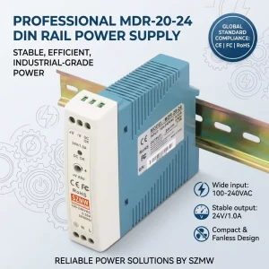 Ultra Slim DIN Rail MDR-20W-24V 1A Class II CE RoHS Low No-load Loss SMPS for Sensors,Door Lock & Smart Cabinet Control