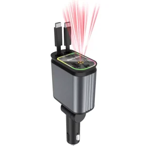 Universal 120W Car Charger with 2 Retractable Type-C Cables, 5-in-1, Starry Light