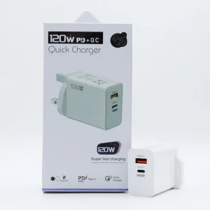 Universal 120W GaN Fast Charger 2 Port USB C & USB A Power Adapter for Laptops and Phones