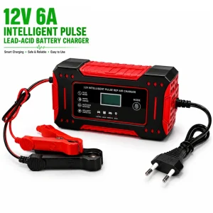 Universal 12V 6A Lead Acid Car & Motorcycle Battery Charger with Smart LCD Display LED Illumination Pulse Repair Technology