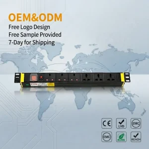 Universal 1U 19 Inch 6 Way Rack Mount Power Distribution Unit with 2 Pole Switch and Overload Protection for Industrial Use