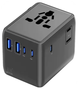 Universal 20W Charging Adapter with 2 USB-A Ports, 3 USB-C Ports and 2 AC Sockets