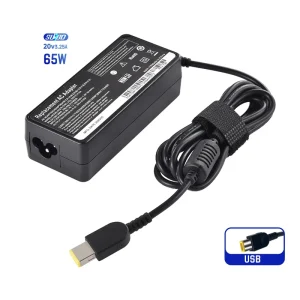 Universal 65W 20V 3.25A USB Plug-in DC Port Laptop Charger PD 3.0 Power Adapter for ThinkPad Notebooks