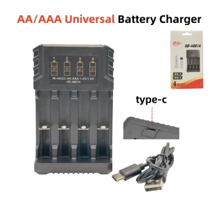 Universal AA AAA Battery Charger 4 Slot USB Type C Fast Charging for NiMH NiCd Rechargeable Batteries Home Office Travel Use