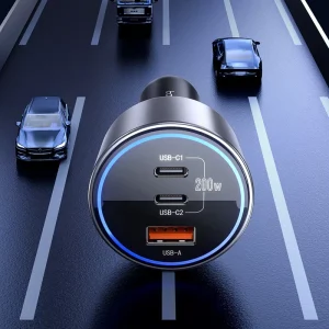 Universal Car Charger Built-In Smart Chip Overcurrent Overheating Protection Ice-Blue LED Light for Bumpy Road Use