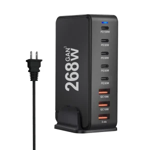 Universal Desktop Travel Black Portable Macbook Charger 268W USBC OVP Fast Charging Station with 3 USB and Type-C Ports
