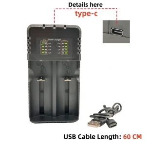 Universal Dual Bay Battery Charger 18650 21700 Li-ion 3.7V 4.2V Smart Charging Dock Type-C Input Power Bank Microphone Camera