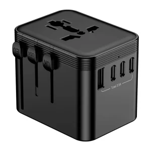 Universal EU/UK/US Travel Plug Adapter with 3 USB-C and 1 USB Ports, PC Fireproof Material