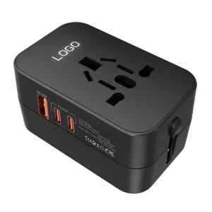 Universal LED Logo Travel Adapter with USB Port and USB-C Worldwide Power Adapter EU/UK/USA/AUS Plugs for International Travel
