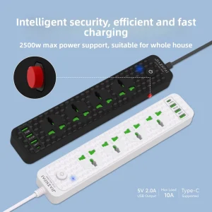 Universal Power Strip USB EU standard Plug Adapter Four Outlet Design Master control Switch 2 Meter Cable