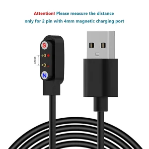 Universal Pure Copper Smartwatch Accessories 2 Pin 4mm Magnetic Fast Charging Charger Cable 60cm Black