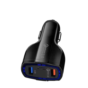 Universal QC3.0 Dual USB Type-C PD Car Charger 3A 3-in-1 Charger Adapter 33W Output 5V/3A 2x USB Ports