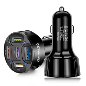 Universal QC3.0+3.1A 5 USB Ports Car Charger with Holder Super Fast Charging for Laptop Scooter & Mobile Phones