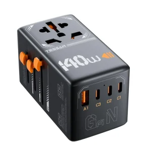 Universal Travel Adapter 140W GaN International Plug Adaptor with 3 USB C and 1 USB a Charging Ports, Worldwide Power