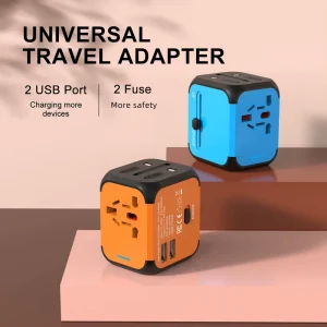 Universal Travel Adapter with 2 USB Ports Fireproof Multi Function Power Socket for Worldwide Use