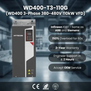 VFD WD400 T3 110G Three Phase Inverter 110kW 150HP 380V AC Drive Adaptive Grid Feed Forward Industrial