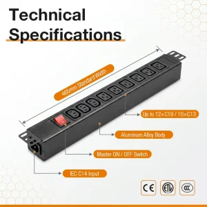 Vertical Mount IEC PDU High Density Power Distribution Unit with Surge Protection and ON/OFF Switch for 42U Rack Cabinet