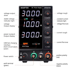 WANPTEK 30V 10A Bench Adjustable Variable DC Power Supply Lab Repair Design School Test Charging Electroplate DPS3010U
