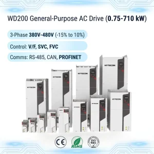 WD200 Series VFD 0.75kW-630kW 3 Phase 380V/480V Variable Frequency Drive Inverter AC Motor Drive Industrial CE Certified