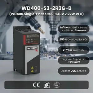 WD400-S2-2R2G-B 2.2kW 3HP VFD 220V Single Phase to 3 Phase Inverter Smart Energy Saving AC Drive with Brake for Pump
