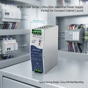 WDR-120 120W 5A Single Output 24V Ultra-Thin AC-DC 180-550VAC Input DIN Rail Mount SMPS Power Supply Industrial Use 91%