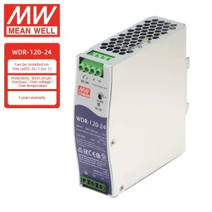 WDR-120-24 Mean Well 380V Input Single Output 24V 5Amp 120W PFC Function DIN Rail Series Power Supply
