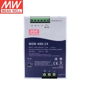 WDR-480-24 480W 24V 20A DIN Rail Power Supply 180-550VAC Ultra Wide Input for Industrial Automation Control System