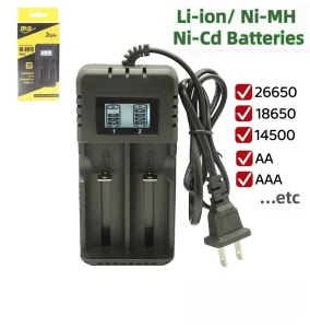Wall Plug In Charger LCD Display LED Illumination Dual-Slot 18650 26650 Rechargeable Batteries Zero-Volt Microphone Camera CE