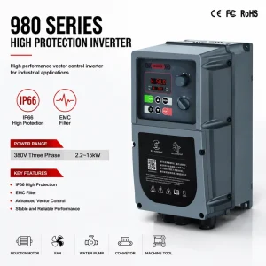 Waterproof Frequency Converter 2.2kW 4kW 5.5kW 7.5kW 11kW 15kW Three Phase 380V 440V Built-in EMC Motor Control